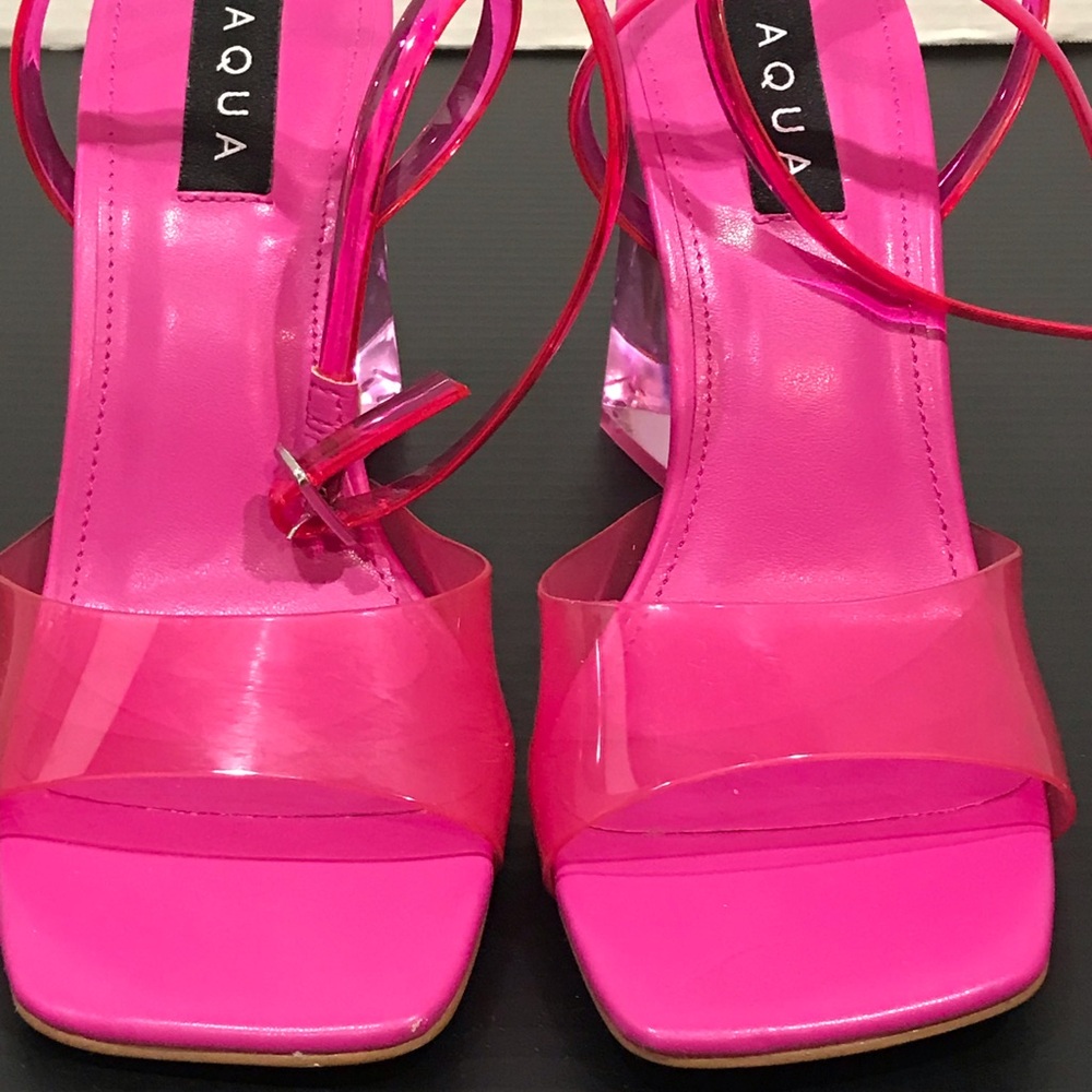 Aqua Pink Acrylic Sandals with ankle Strap.